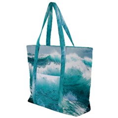 Waves Ocean Sea Tsunami Nautical Blue Sea Zip Up Canvas Bag by uniart180623