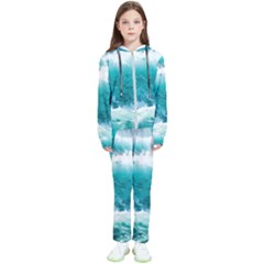 Waves Ocean Sea Tsunami Nautical Blue Sea Kids  Tracksuit by uniart180623