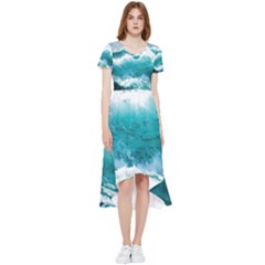 Waves Ocean Sea Tsunami Nautical Blue Sea High Low Boho Dress by uniart180623