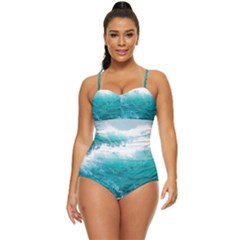 Waves Ocean Sea Tsunami Nautical Blue Sea Retro Full Coverage Swimsuit by uniart180623