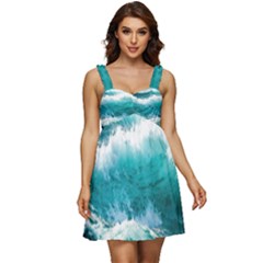 Waves Ocean Sea Tsunami Nautical Blue Sea Ruffle Strap Babydoll Chiffon Dress by uniart180623