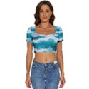 Waves Ocean Sea Tsunami Nautical Blue Sea Short Sleeve Square Neckline Crop Top  View1