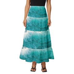 Waves Ocean Sea Tsunami Nautical Blue Sea Tiered Ruffle Maxi Skirt by uniart180623