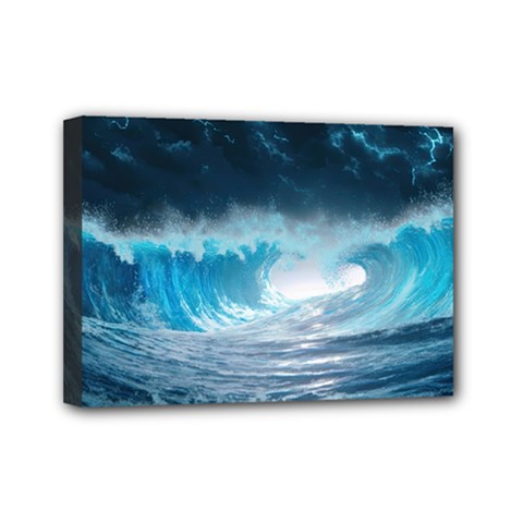 Thunderstorm Storm Tsunami Waves Ocean Sea Mini Canvas 7  X 5  (stretched) by uniart180623