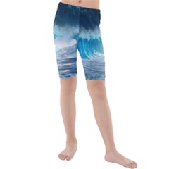 Thunderstorm Storm Tsunami Waves Ocean Sea Kids  Mid Length Swim Shorts by uniart180623