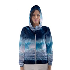 Thunderstorm Storm Tsunami Waves Ocean Sea Women s Hooded Windbreaker by uniart180623