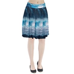 Thunderstorm Storm Tsunami Waves Ocean Sea Pleated Skirt by uniart180623