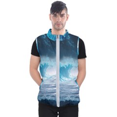 Thunderstorm Storm Tsunami Waves Ocean Sea Men s Puffer Vest by uniart180623