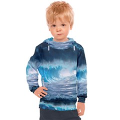 Thunderstorm Storm Tsunami Waves Ocean Sea Kids  Hooded Pullover by uniart180623