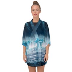 Thunderstorm Storm Tsunami Waves Ocean Sea Half Sleeve Chiffon Kimono by uniart180623