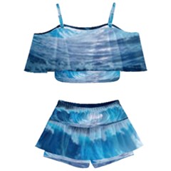 Thunderstorm Storm Tsunami Waves Ocean Sea Kids  Off Shoulder Skirt Bikini by uniart180623