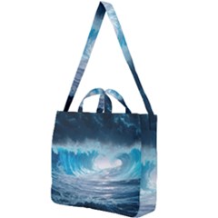 Thunderstorm Storm Tsunami Waves Ocean Sea Square Shoulder Tote Bag by uniart180623