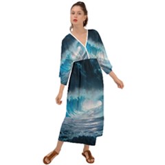 Thunderstorm Storm Tsunami Waves Ocean Sea Grecian Style  Maxi Dress by uniart180623