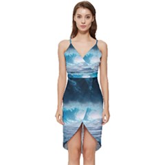 Thunderstorm Storm Tsunami Waves Ocean Sea Wrap Frill Dress