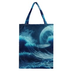 Moonlight High Tide Storm Tsunami Waves Ocean Sea Classic Tote Bag by uniart180623