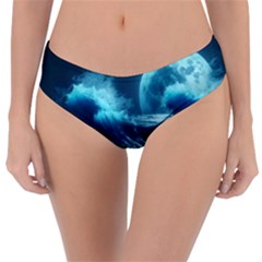 Moonlight High Tide Storm Tsunami Waves Ocean Sea Reversible Classic Bikini Bottoms by uniart180623