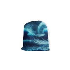 Moonlight High Tide Storm Tsunami Waves Ocean Sea Drawstring Pouch (xs) by uniart180623