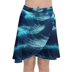 Moonlight High Tide Storm Tsunami Waves Ocean Sea Chiffon Wrap Front Skirt by uniart180623