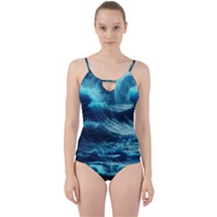 Moonlight High Tide Storm Tsunami Waves Ocean Sea Cut Out Top Tankini Set by uniart180623