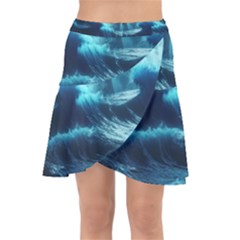 Moonlight High Tide Storm Tsunami Waves Ocean Sea Wrap Front Skirt by uniart180623