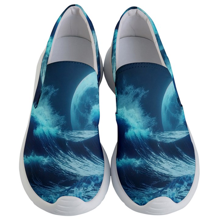 Moonlight High Tide Storm Tsunami Waves Ocean Sea Women s Lightweight Slip Ons