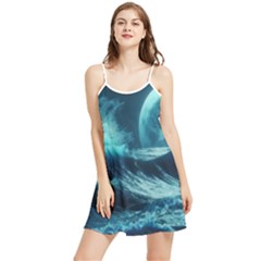 Moonlight High Tide Storm Tsunami Waves Ocean Sea Summer Frill Dress by uniart180623