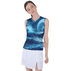 Moonlight High Tide Storm Tsunami Waves Ocean Sea Women s Sleeveless Sports Top by uniart180623