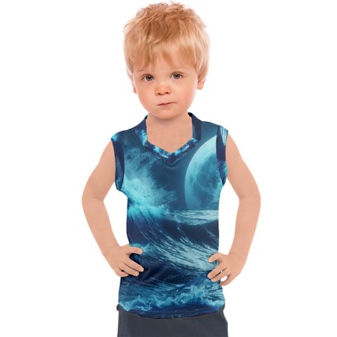 Moonlight High Tide Storm Tsunami Waves Ocean Sea Kids  Sport Tank Top by uniart180623