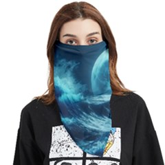 Moonlight High Tide Storm Tsunami Waves Ocean Sea Face Covering Bandana (triangle) by uniart180623