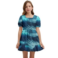 Moonlight High Tide Storm Tsunami Waves Ocean Sea Kids  Short Sleeve Dolly Dress by uniart180623