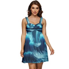 Moonlight High Tide Storm Tsunami Waves Ocean Sea Ruffle Strap Babydoll Chiffon Dress by uniart180623