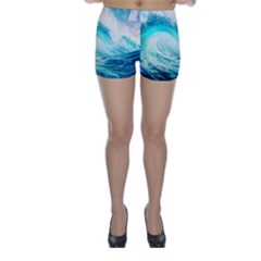 Tsunami Waves Ocean Sea Nautical Nature Water Nature Skinny Shorts by uniart180623