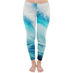 Tsunami Waves Ocean Sea Nautical Nature Water Nature Classic Winter Leggings by uniart180623