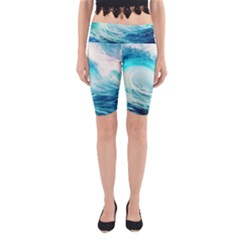 Tsunami Waves Ocean Sea Nautical Nature Water Nature Yoga Cropped Leggings by uniart180623