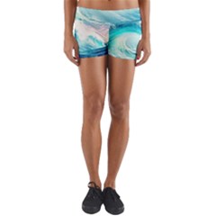 Tsunami Waves Ocean Sea Nautical Nature Water Nature Yoga Shorts by uniart180623