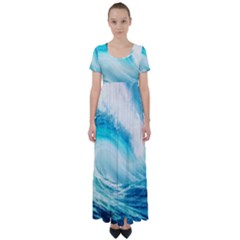 Tsunami Waves Ocean Sea Nautical Nature Water Nature High Waist Short Sleeve Maxi Dress by uniart180623