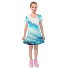 Tsunami Waves Ocean Sea Nautical Nature Water Nature Kids  Short Sleeve Velvet Dress by uniart180623