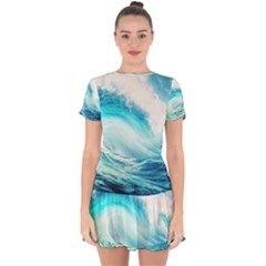 Tsunami Waves Ocean Sea Nautical Nature Water Nature Drop Hem Mini Chiffon Dress by uniart180623