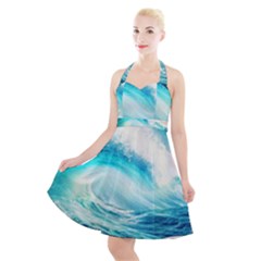 Tsunami Waves Ocean Sea Nautical Nature Water Nature Halter Party Swing Dress  by uniart180623