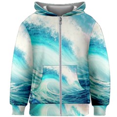 Tsunami Waves Ocean Sea Nautical Nature Water Nature Kids  Zipper Hoodie Without Drawstring by uniart180623