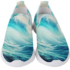 Tsunami Waves Ocean Sea Nautical Nature Water Nature Kids  Slip On Sneakers by uniart180623