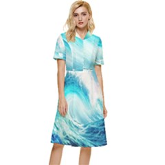 Tsunami Waves Ocean Sea Nautical Nature Water Nature Button Top Knee Length Dress by uniart180623