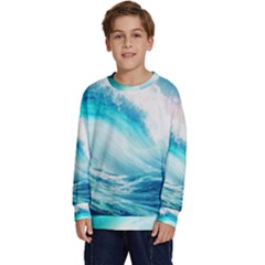 Tsunami Waves Ocean Sea Nautical Nature Water Nature Kids  Long Sleeve Jersey