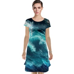 Thunderstorm Tsunami Tidal Wave Ocean Waves Sea Cap Sleeve Nightdress by uniart180623