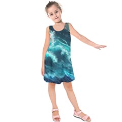 Thunderstorm Tsunami Tidal Wave Ocean Waves Sea Kids  Sleeveless Dress by uniart180623