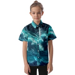 Thunderstorm Tsunami Tidal Wave Ocean Waves Sea Kids  Short Sleeve Shirt by uniart180623