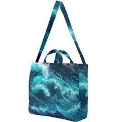 Thunderstorm Tsunami Tidal Wave Ocean Waves Sea Square Shoulder Tote Bag by uniart180623