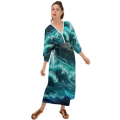 Thunderstorm Tsunami Tidal Wave Ocean Waves Sea Grecian Style  Maxi Dress by uniart180623