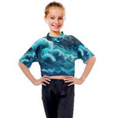 Thunderstorm Tsunami Tidal Wave Ocean Waves Sea Kids Mock Neck Tee