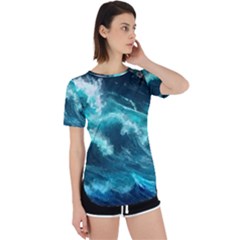 Thunderstorm Tsunami Tidal Wave Ocean Waves Sea Perpetual Short Sleeve T-shirt by uniart180623